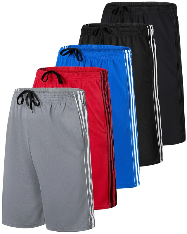 Men's Mesh Shorts Football Rugby Training Active Wear Athletic Basketball Essentials Performance Gym Running Summer Fitness Quick Dry Wicking Workout Clothes Sport Pockets - Set 5-5 Pack, XL