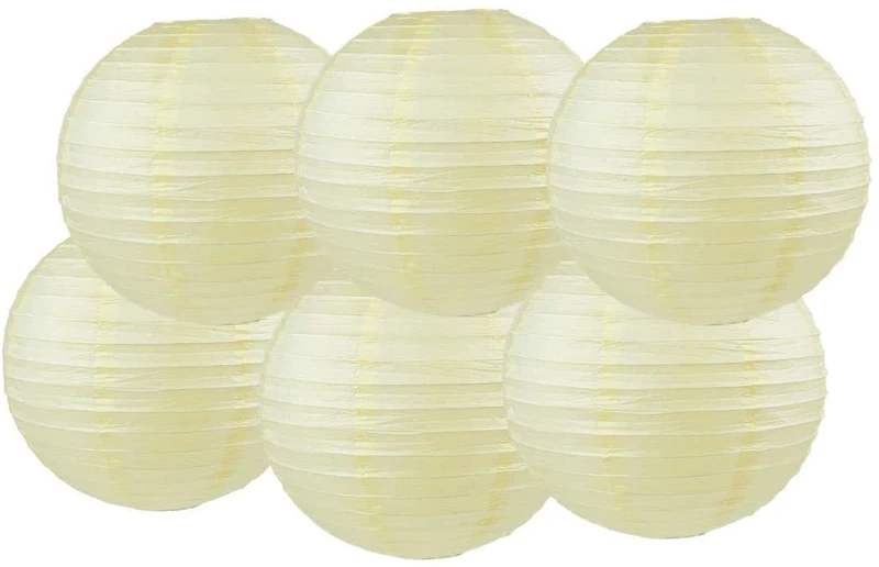 Pack Of 6 Round Paper Lanterns Lamp Wedding Birthday Party Decoration (Ivory/Cream, 14"/35CM)
