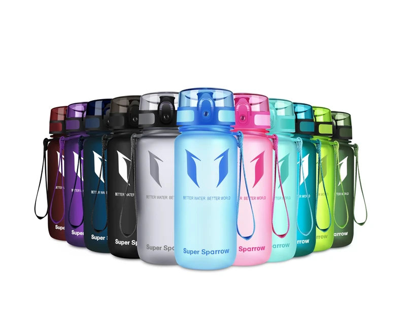 Super Sparrow Sports Water Bottle - 350ml - Non-Toxic BPA Free & Eco-Friendly Tritan Co-Polyester Plastic - For Running, Gym, Yoga, Outdoors and Camping