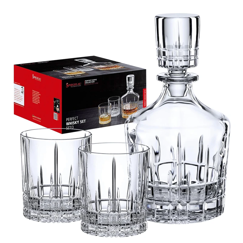 Spiegelau Whisky Set 3-Piece Carafe 750 ml with 2 Whisky Glasses 368 ml, Perfect Serve, 4500198, Whisky Gift Set Made of Crystal Glass, Dishwasher Safe