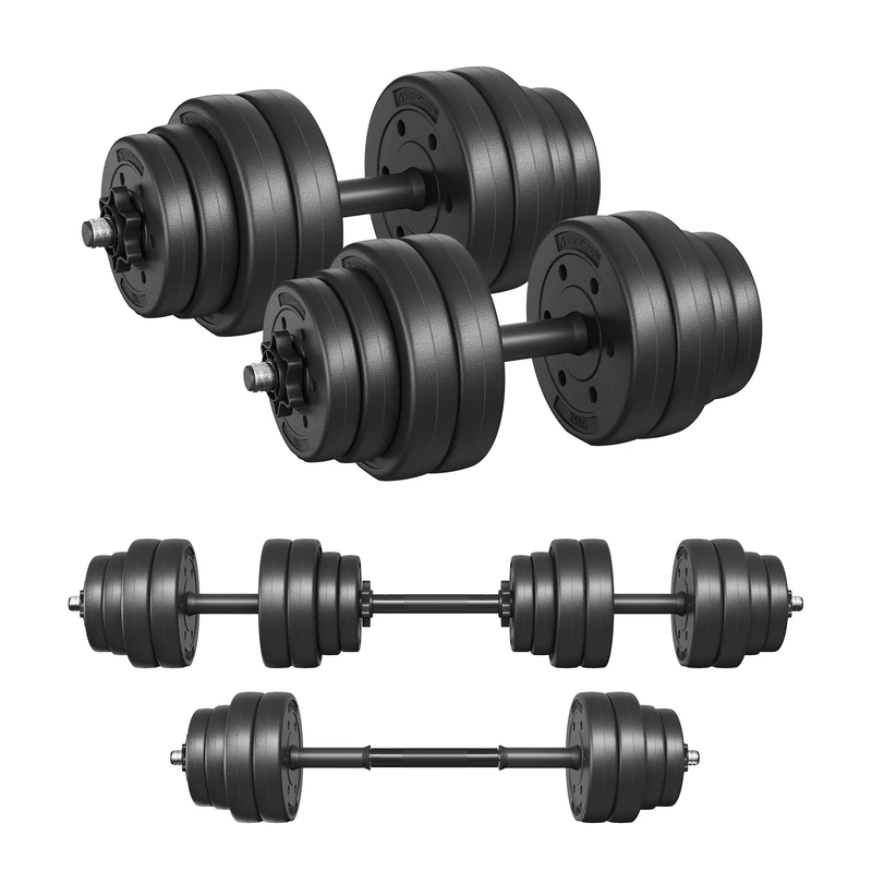 SONGMICS 2 in 1 Dumbbell Set Short Barbell with Steel Connecting Tube, 2 x 15 kg, Training, Fitness, Weight Lifting for Home, Gym, Black Ink SYL30HBK