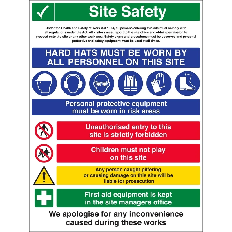 Vsafety 6C015BV-R'Multi Hazard Site Safety/Hard Hats' Sign, 600 mm x 800 mm (Pack of 3)
