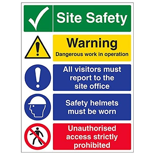 Vsafety 6C021BL-R'Multi Hazard Site Safety/Safety Helmets' Sign, 450 mm x 600 mm (Pack of 3) - Image 1