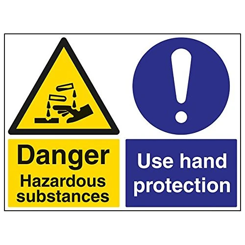 V Safety 6A088BR-R'Corrosive Materials/Use Hand Protection' Sign, 600 mm x 450 mm (Pack of 3)