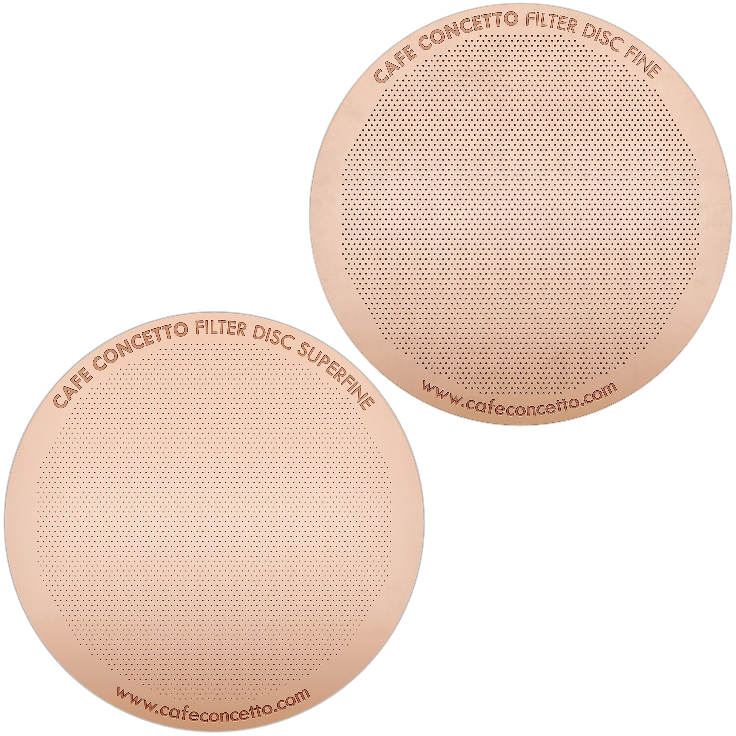 CAFE CONCETTO Filters for use in AeroPress Go/AeroPress Coffee Makers - Disc Fine & Superfine - Reusable - Premium Coated Stainless Steel (Rose Gold, Metal) - Brew Tips Included