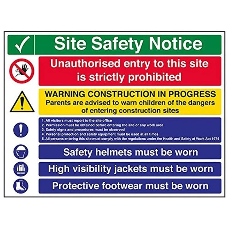Vsafety 6C008BR-R'Multi Hazard Site Safety Notice/6 Points' Sign, 600 mm x 450 mm (Pack of 3)