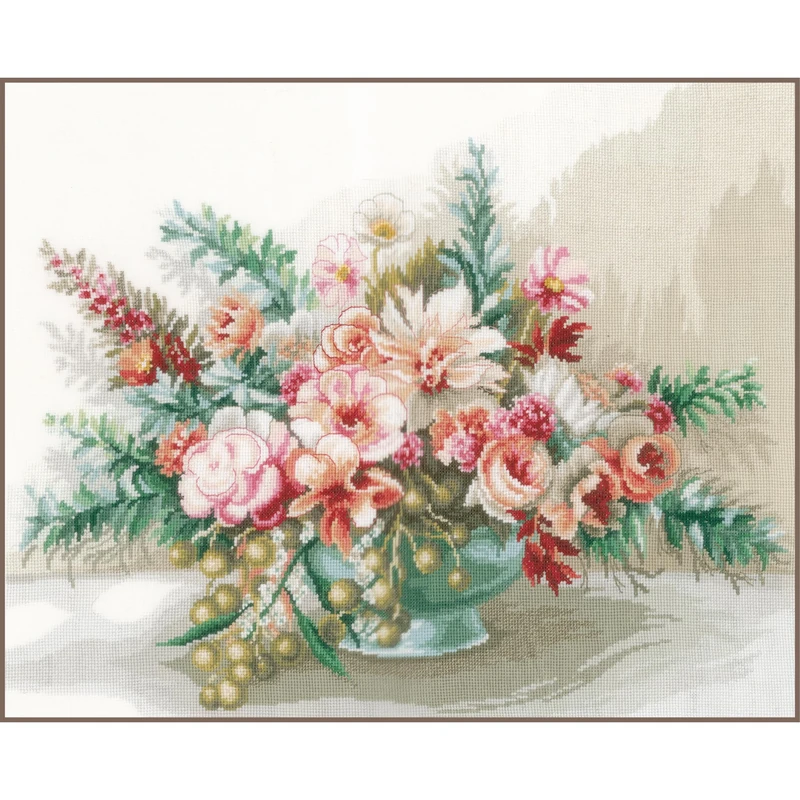 Lanarte Counted Cross Stitch Kit: Bouquet of Flowers (Evenweave), Cotton, NA, 45 x 37cm