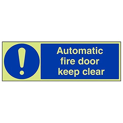 Vsafety 18068BP-G'Automatic Fire Door Keep Clear' Sign, 600 mm x 200 mm (Pack of 3) - Image 1