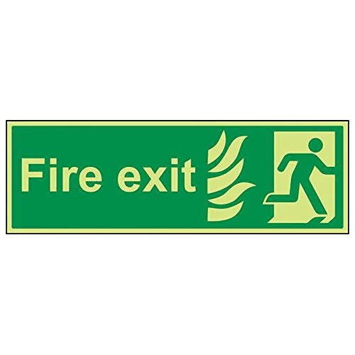 Vsafety 14028BP-G'NHS Final Fire Exit Man Right' Sign, Landscape, 600 mm x 200 mm (Pack of 3)