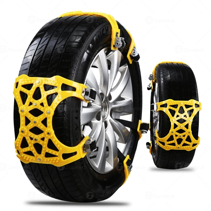 ZONETECH Car Snow Chains - Premium Quality Strong Durable All Season Anti-Skid Car, SUV, and Pick Up Patterned Tire Chains for Emergencies and Road Trip Pack Of 6 - Image 1