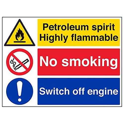 V Safety 69035BR-R'Petroleum Spirit Flammable/No Smoking' Sign, 600 mm x 450 mm (Pack of 3)