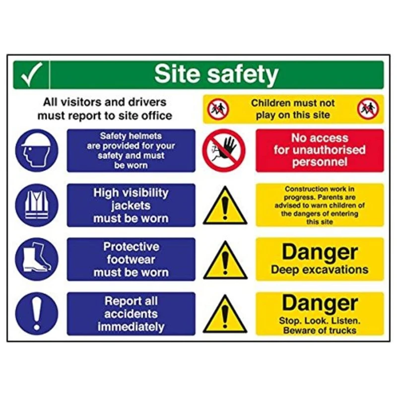 Vsafety 6C006BR-R'Multi Hazard Site Safety' Sign, Landscape, 600 mm x 450 mm (Pack of 3)