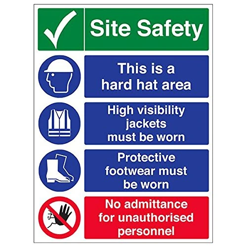 V Safety 6C023BL-R'Multi Hazard Site Safety/No Admittance' Sign, 450 mm x 600 mm (Pack of 3)