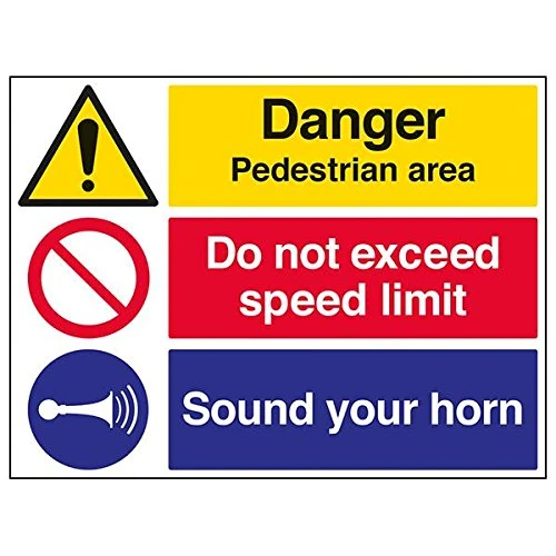 Vsafety 6C026BR-R'Pedestrian Area/Speed Limit/Sound Horn' Sign, 600 mm x 450 mm (Pack of 3)