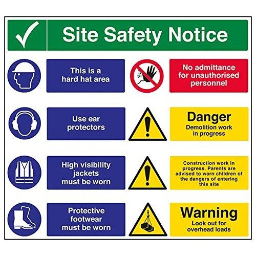 V Safety 6C009BX-R'Multi Hazard Site Safety Notice/8 Points' Sign, 775 mm x 700 mm (Pack of 3)