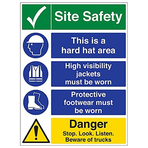 Vsafety 6C022BV-R'Multi Hazard Site Safety/Stop/Look/Listen' Sign, 600 mm x 800 mm (Pack of 3)
