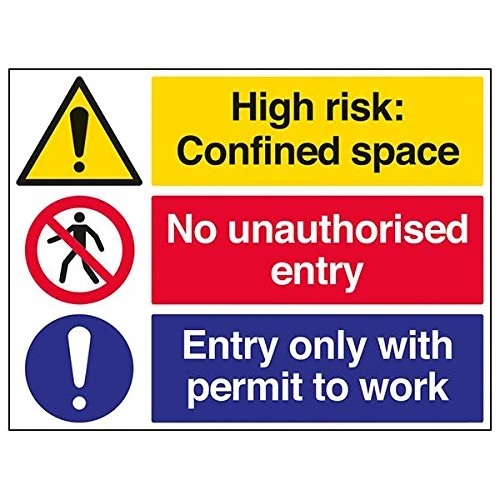 Vsafety 6C025BR-R "Confined Space/No Unauthorised Entry…" Sign, 600 mm x 450 mm (Pack of 3)