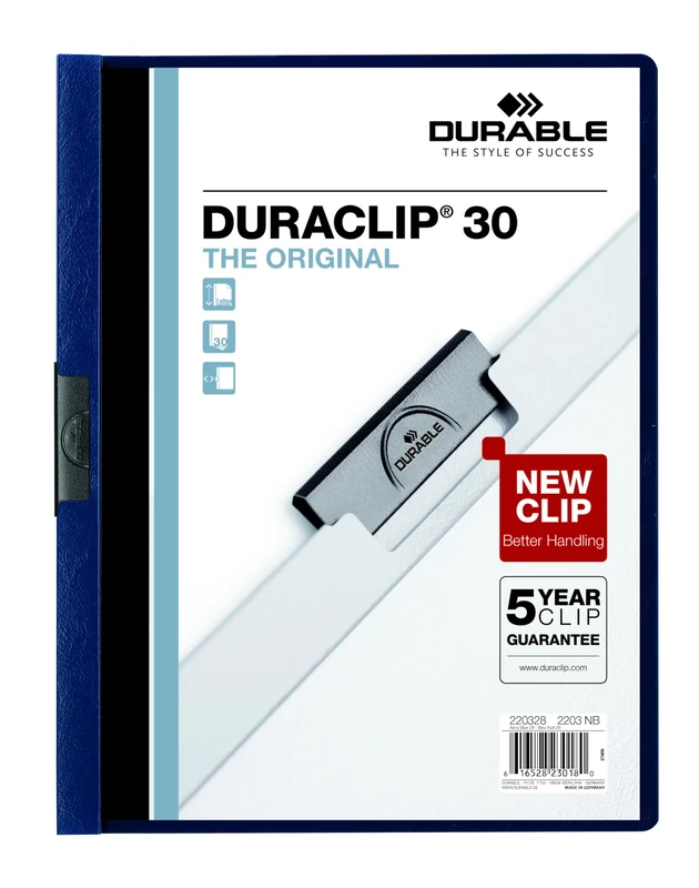 Durable Report Cover with DURACLIP, Letter-Size, Holds Up to 30 Pages, Clear Cover/Navy Blue, 25 per Box (220328BX)