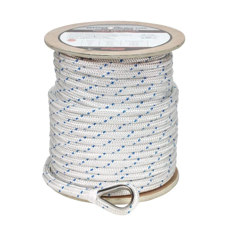 Extreme Max 3006.2535 BoatTector Double Braid Nylon Anchor Line with Thimble - 5/8" x 250', White w/Blue Tracer