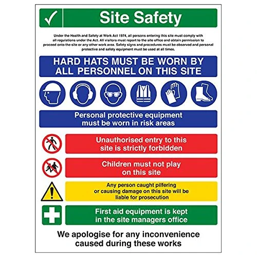 Vsafety 6C015BL-R'Multi Hazard Site Safety/Hard Hats' Sign, 450 mm x 600 mm (Pack of 3)