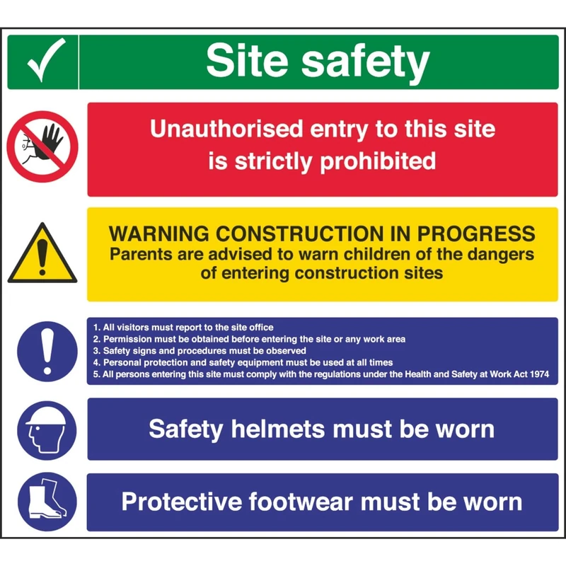 Vsafety 6C007BX-R'Multi Hazard Site Safety Notice/5 Points' Sign, 775 mm x 700 mm (Pack of 3)