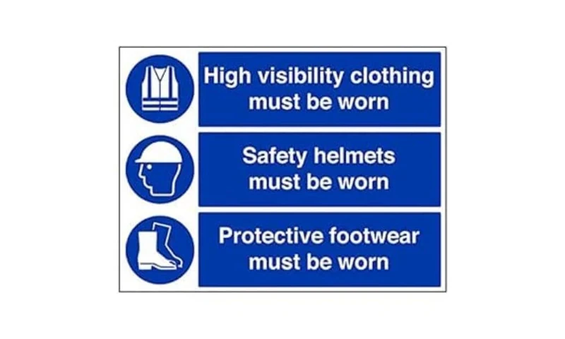 V Safety 41014BR-R "Protective Clothing, Helmet/Footwear Must…" Sign, 600 mm x 450 mm (Pack of 3)