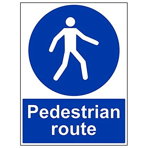 V Safety 43018BL-R'Pedestrian Route' Sign, Portrait, 450 mm x 600 mm (Pack of 3)