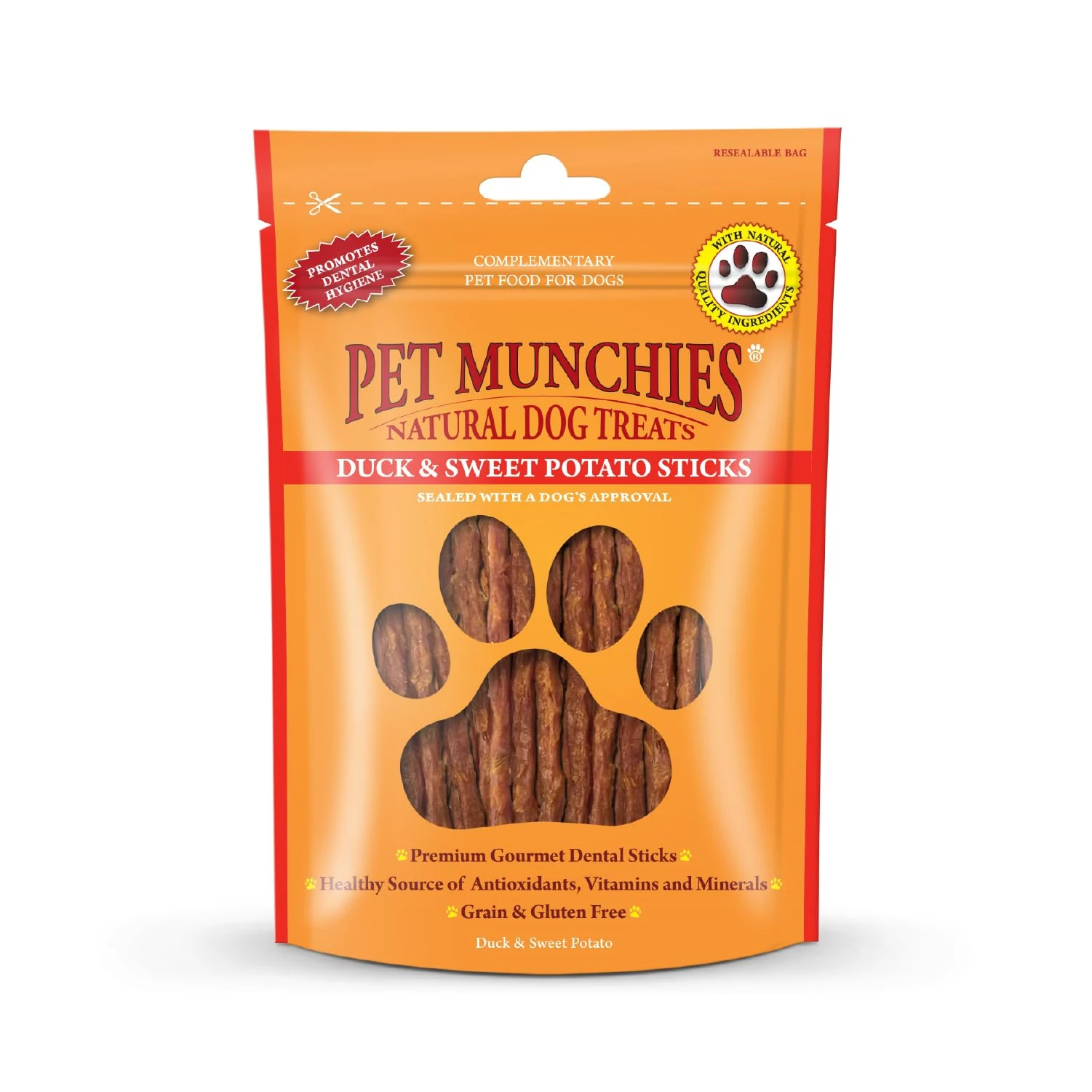 Pet Munchies Duck and Sweet Potato Dog Treats, Healthy Grain Free Dental Sticks with Natural Real Meat 90g (Pack of 8)