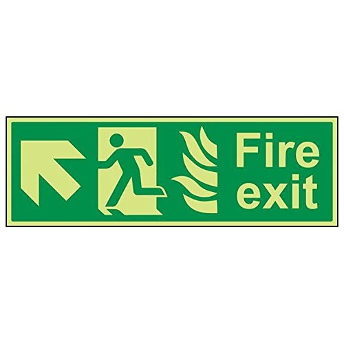 V Safety 14026BP-G'NHS Fire Exit Arrow Up Left' Sign, Landscape, 600 mm x 200 mm (Pack of 3)