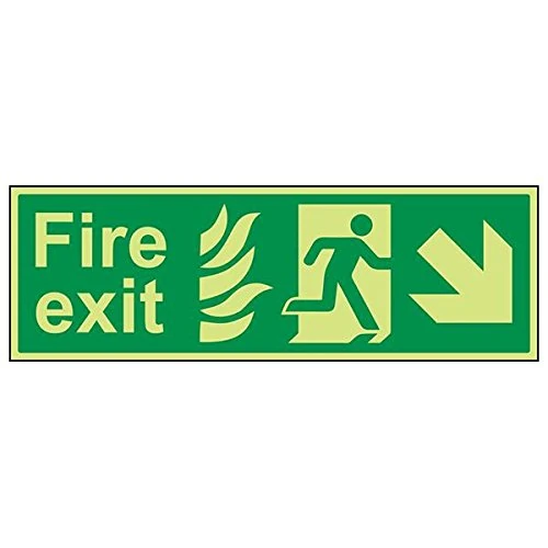 Vsafety 14025BP-G'NHS Fire Exit Arrow Down Right' Sign, 600 mm x 200 mm (Pack of 3)
