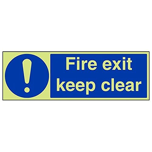 Vsafety 18069BP-G'Fire Exit Keep Clear' Sign, Landscape, 600 mm x 200 mm (Pack of 3)