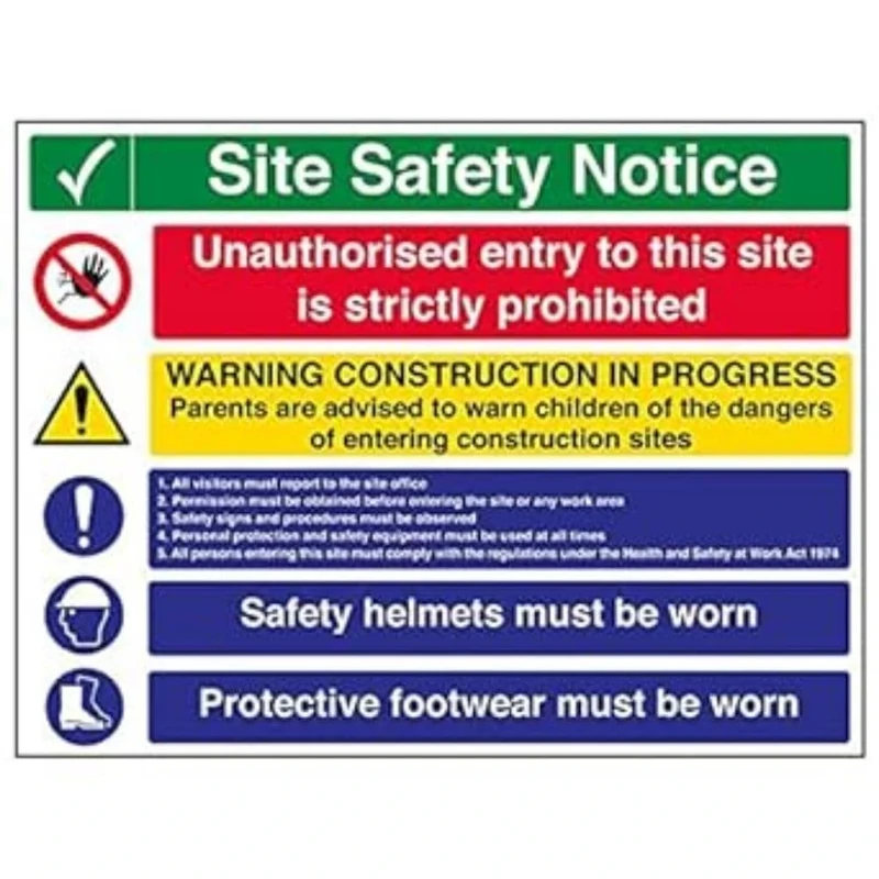 V Safety 6C007BR-R'Multi Hazard Site Safety Notice/5 Points' Sign, 600 mm x 450 mm (Pack of 3)