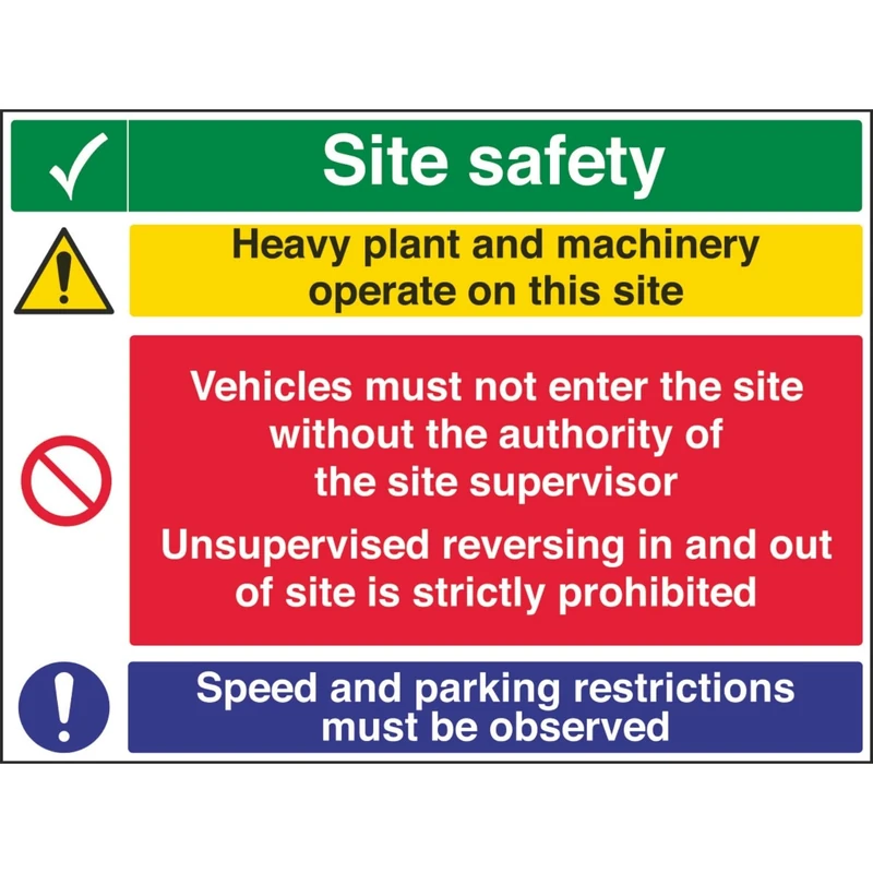 V Safety 6C004CA-R'Multi Hazard Site Safety/Heavy Machinery' Sign, 800 mm x 600 mm (Pack of 3)