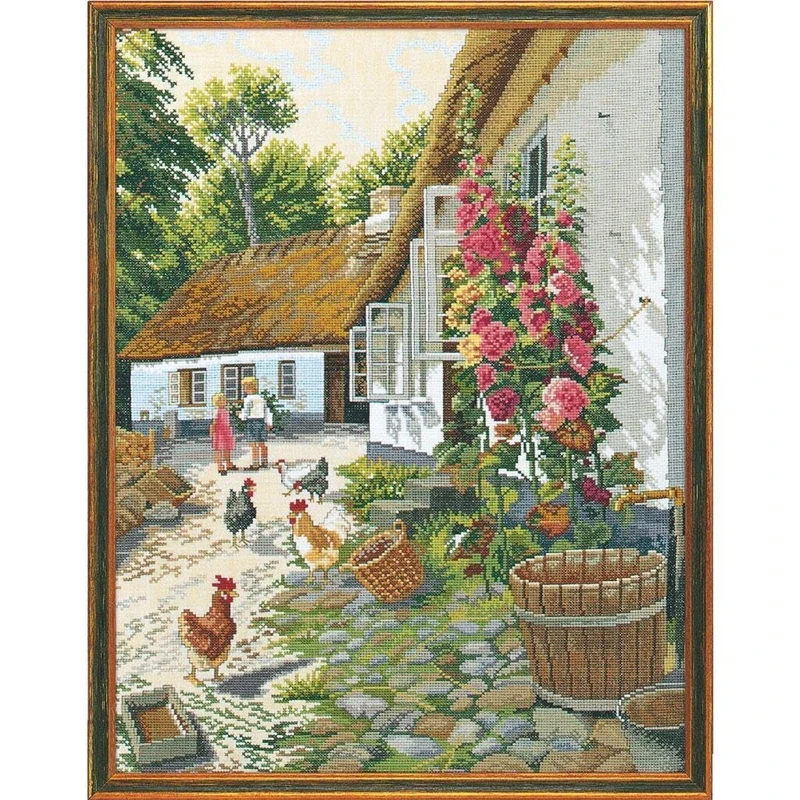 MARUSSIA Eva Rosenstand Cross Stitch Set Stockrose, Counted Pattern, 48 x 67 cm - Image 1