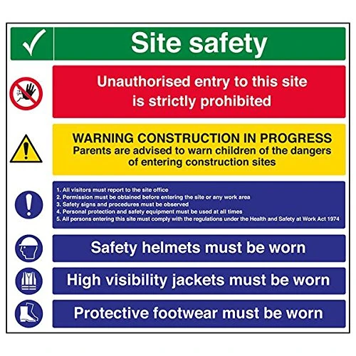 Vsafety 6C008BX-R'Multi Hazard Site Safety Notice/6 Points' Sign, 775 mm x 700 mm (Pack of 3)
