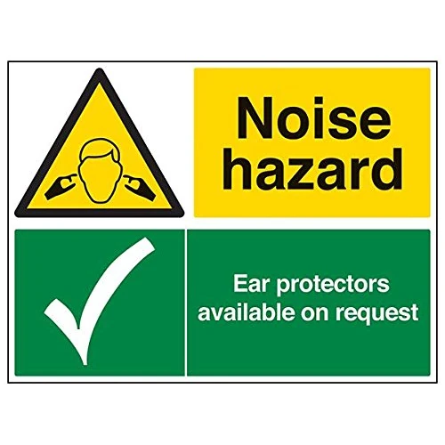 Vsafety 65057BR-R "Noise Hazard Ear Protectors Available on…" Sign, 600 mm x 450 mm (Pack of 3)