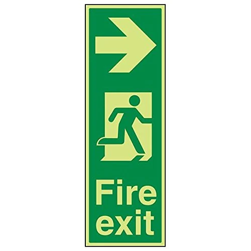 Vsafety 14040AV-G'Fire Exit Arrow Right' Sign, Portrait, 200 mm x 600 mm (Pack of 3)