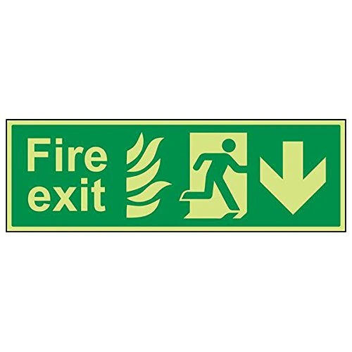 Vsafety 14021BP-G'NHS Fire Exit Arrow Down' Sign, Landscape, 600 mm x 200 mm (Pack of 3)