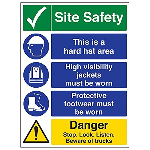 V Safety 6C022BL-R'Multi Hazard Site Safety/Stop/Look/Listen' Sign, 450 mm x 600 mm (Pack of 3)