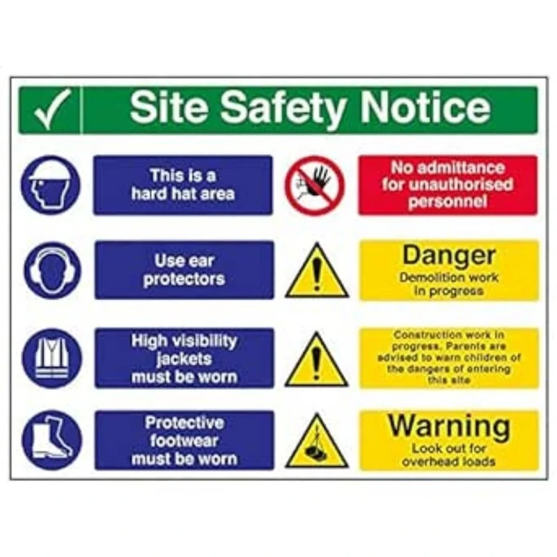 V Safety 6C009BR-R'Multi Hazard Site Safety Notice/8 Points' Sign, 600 mm x 450 mm (Pack of 3)