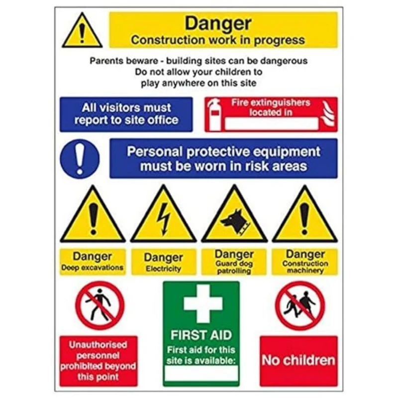 Vsafety 6C016BV-R'Multi Hazard Site Safety/Guard Dogs' Sign, 600 mm x 800 mm (Pack of 3)