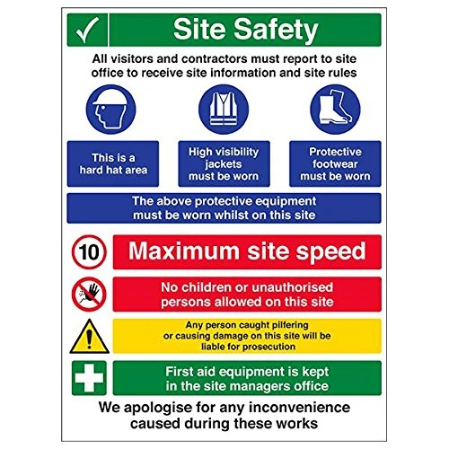 Vsafety 6C013BV-R'Multi Hazard Site Safety/10mph' Sign, Portrait, 600 mm x 800 mm (Pack of 3)