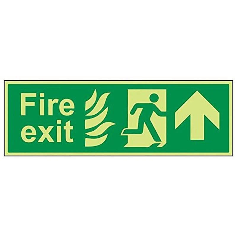 Vsafety 14020BP-G'NHS Fire Exit Arrow Up' Sign, Landscape, 600 mm x 200 mm (Pack of 3)