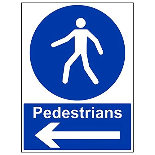 V Safety 43015BL-R'Pedestrians/Arrow Left' Sign, Portrait, 450 mm x 600 mm (Pack of 3)