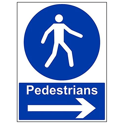 Vsafety 43016BL-R'Pedestrians/Arrow Right' Sign, Portrait, 450 mm x 600 mm (Pack of 3)