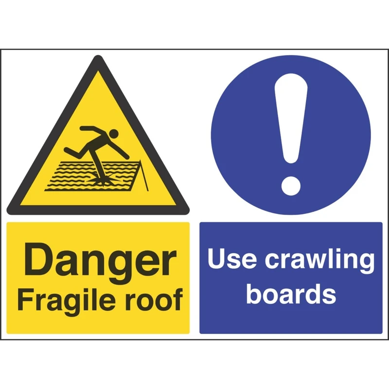 V Safety 67062BR-R'Danger Fragile Roof/Use Crawling Boards' Sign, 600 mm x 450 mm (Pack of 3)