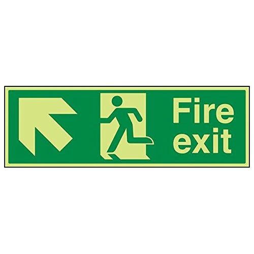 V Safety 14007BP-G'Fire Exit Arrow Up Left' Sign, Landscape, 600 mm x 200 mm (Pack of 3)