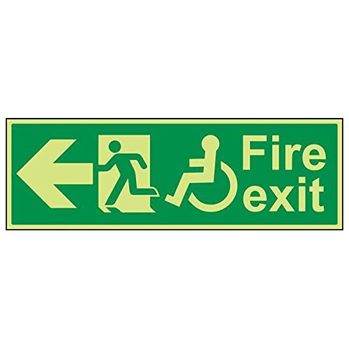 V Safety 14032BP-G'Wheel Chair Fire Exit With Text Arrow Left' Sign, 600 mm x 200 mm (Pack of 3)