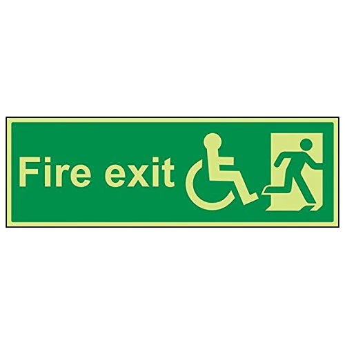 V Safety 14034BP-G'Wheel Chair Final Fire Exit Text Man Right' Sign, 600 mm x 200 mm (Pack of 3)