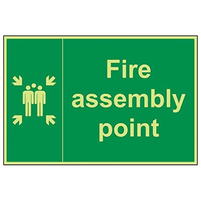 Vsafety 17003BQ-G'Fire Assembly Point With Family' Sign, 600 mm x 400 mm (Pack of 3)